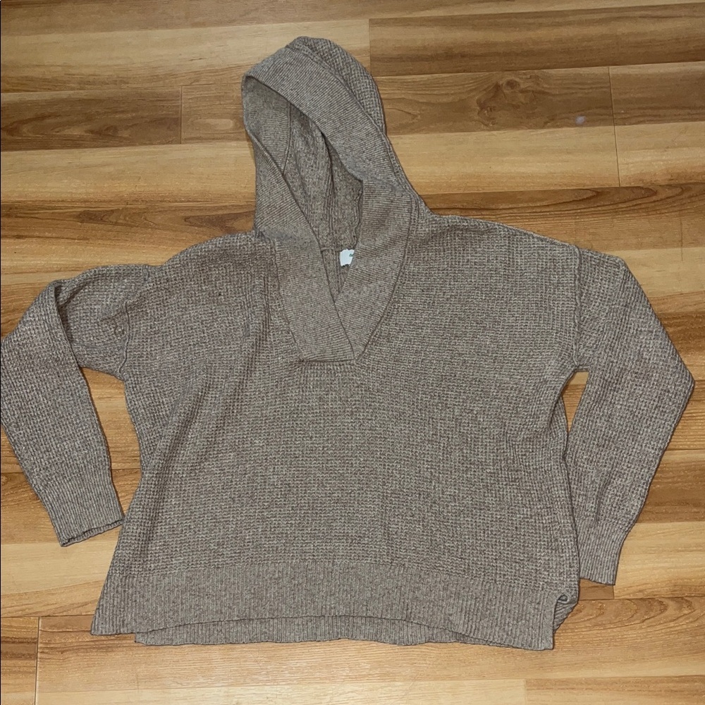Aerie Brown V-Neck Hooded Sweater